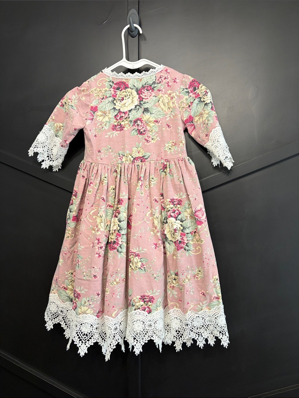 Trish Scully - Vintage-Inspired Pink Floral Lace-Trim Girls Dress - Picture 6 of 6